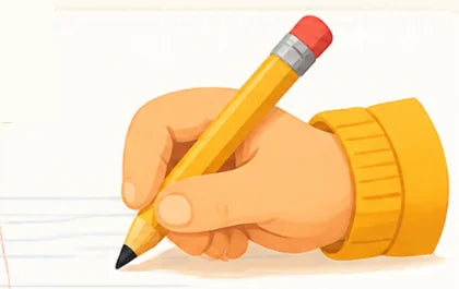 A child's hand holding a pencil