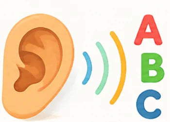 An ear hearing the sounds A, B, C