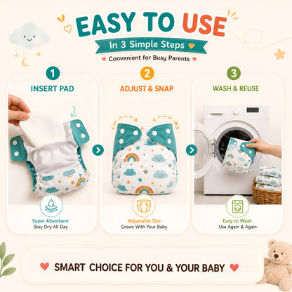 Premium Reusable Cloth Diaper - Pack of 2