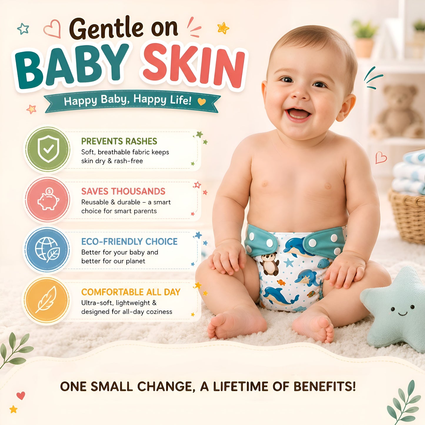 Premium Reusable Cloth Diaper - Pack of 2