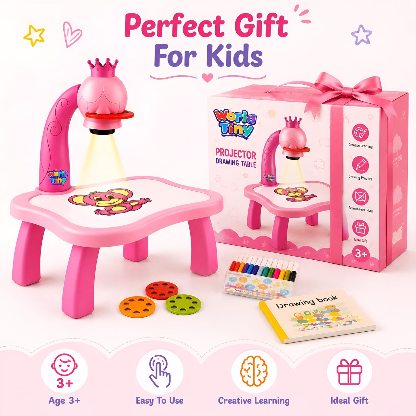 Kids Drawing Projector Table with Crown Lamp