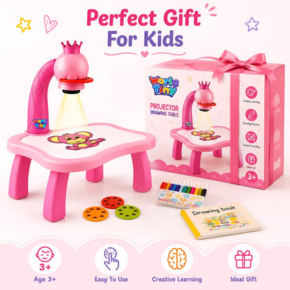 Kids Drawing Projector Table with Crown Lamp