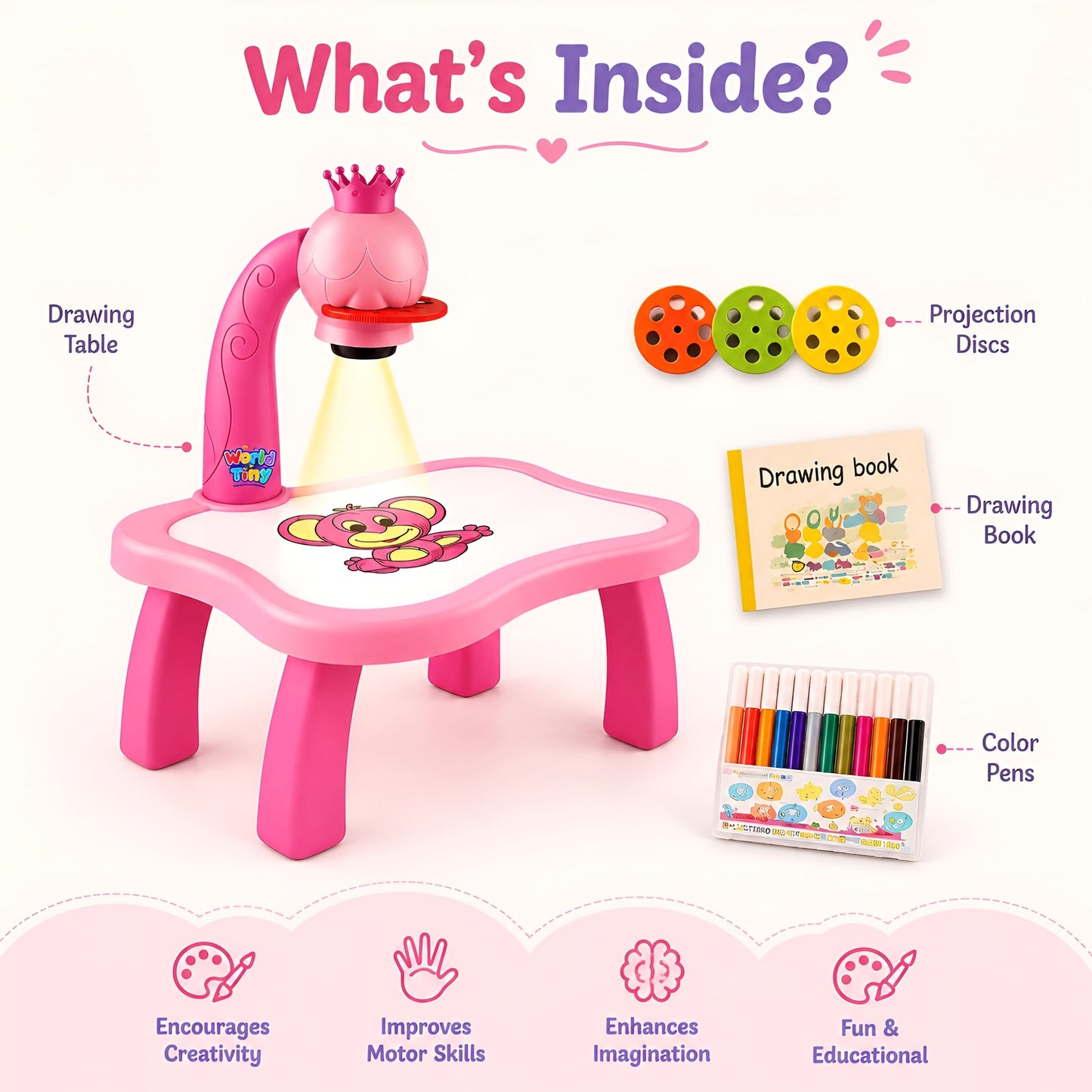 Kids Drawing Projector Table with Crown Lamp