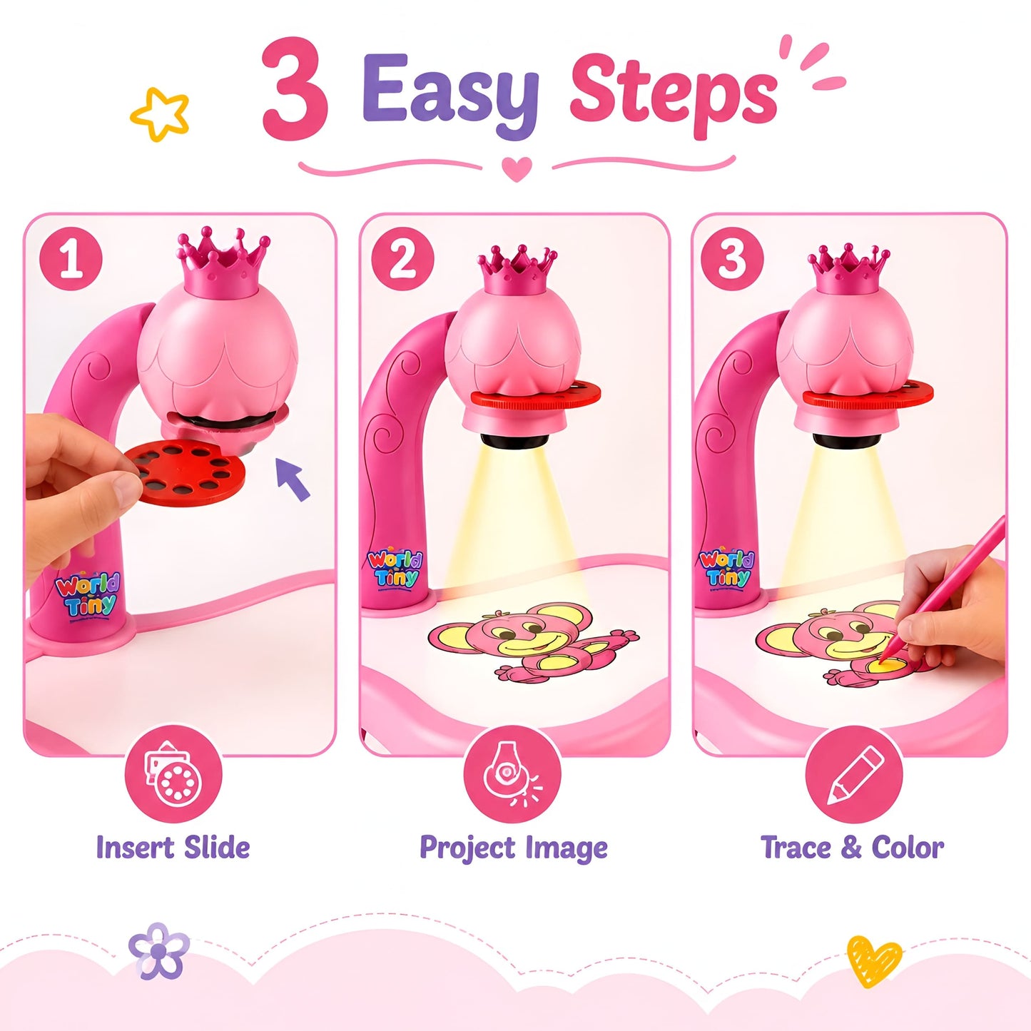 Kids Drawing Projector Table with Crown Lamp