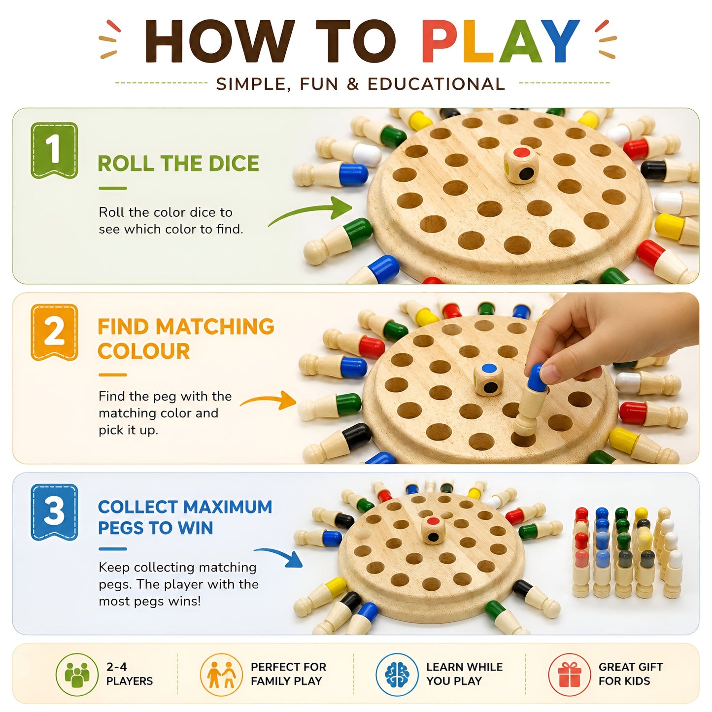 Wooden Colour Memory Chess