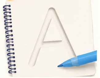 A grooved letter A with a pen